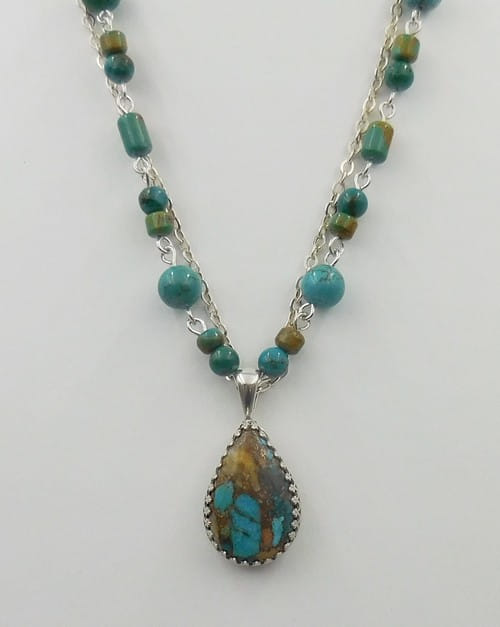 DKC-1091 Necklace Royston turquoise and silver chain with Royston TQ Pendant $240 at Hunter Wolff Gallery